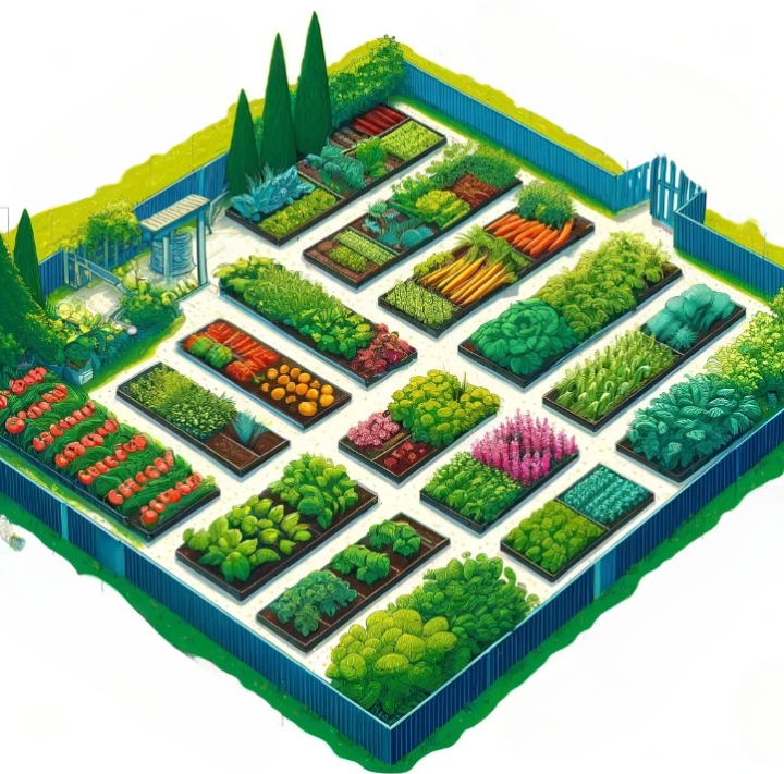 Tekening van goede indeling moestuin